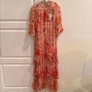 Johnny Was Floral Ruffle Maxi Dress - Coral/Pink
